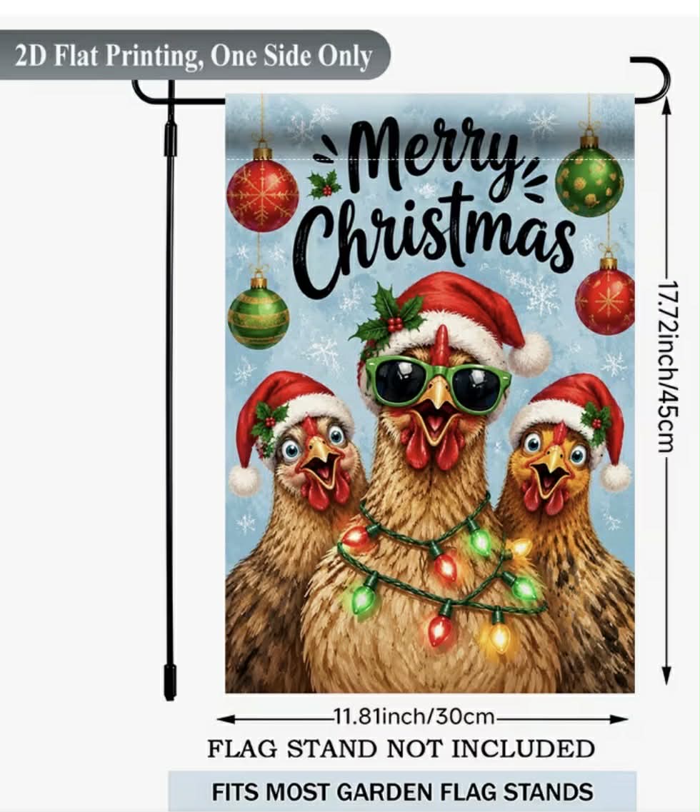 Merry Christmas Chicken Garden Flag