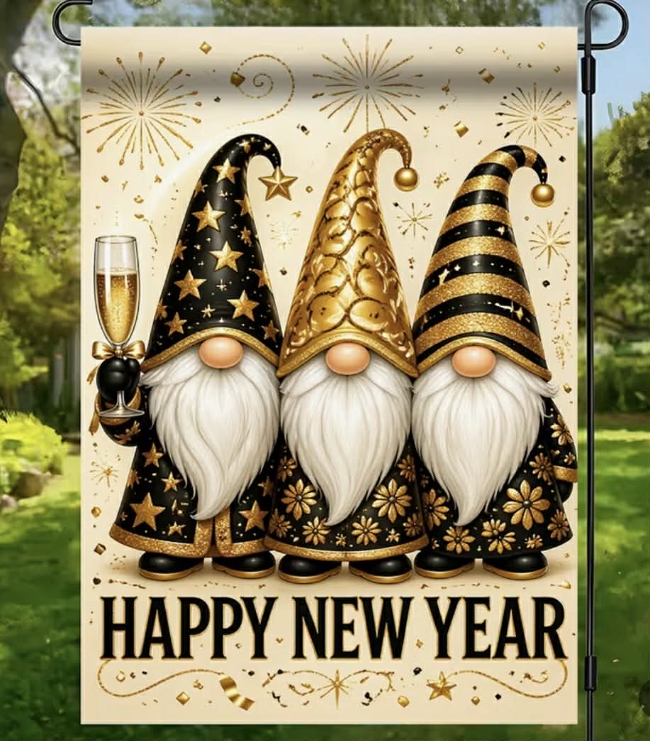 Happy New Year Gnome Garden Flag