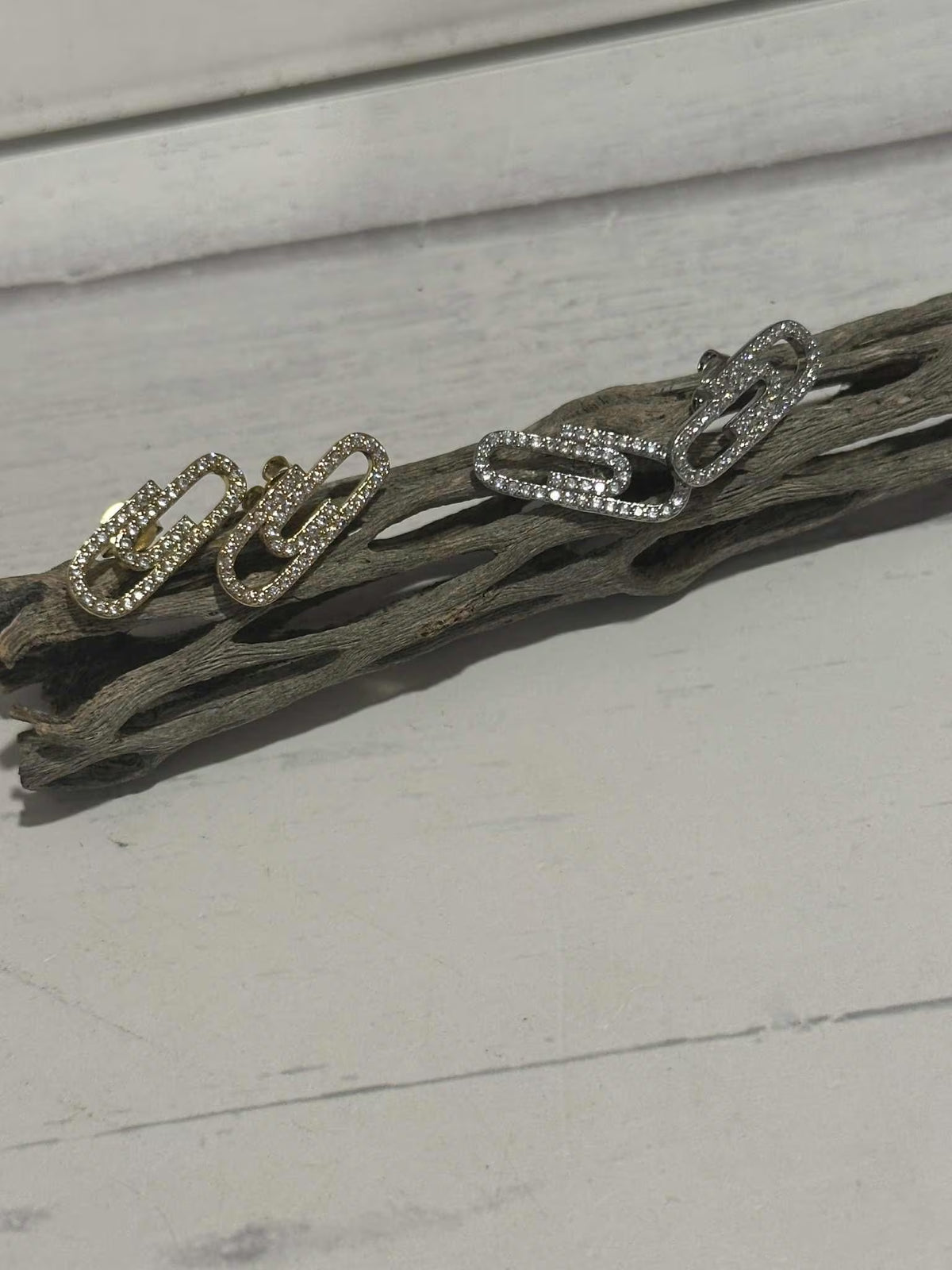 Rhinestone Paperclip Stud Earrings