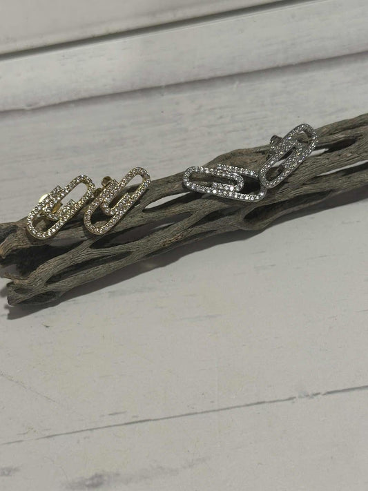 Rhinestone Paperclip Stud Earrings