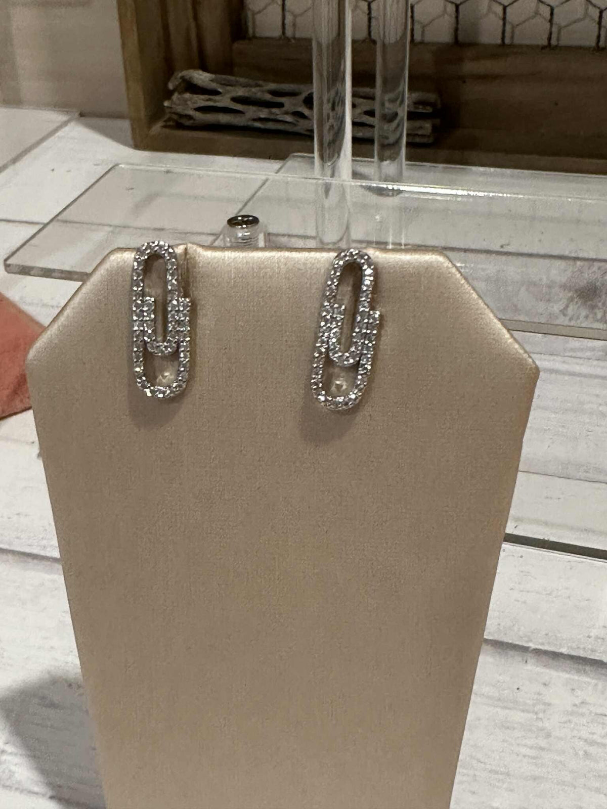 Rhinestone Paperclip Stud Earrings
