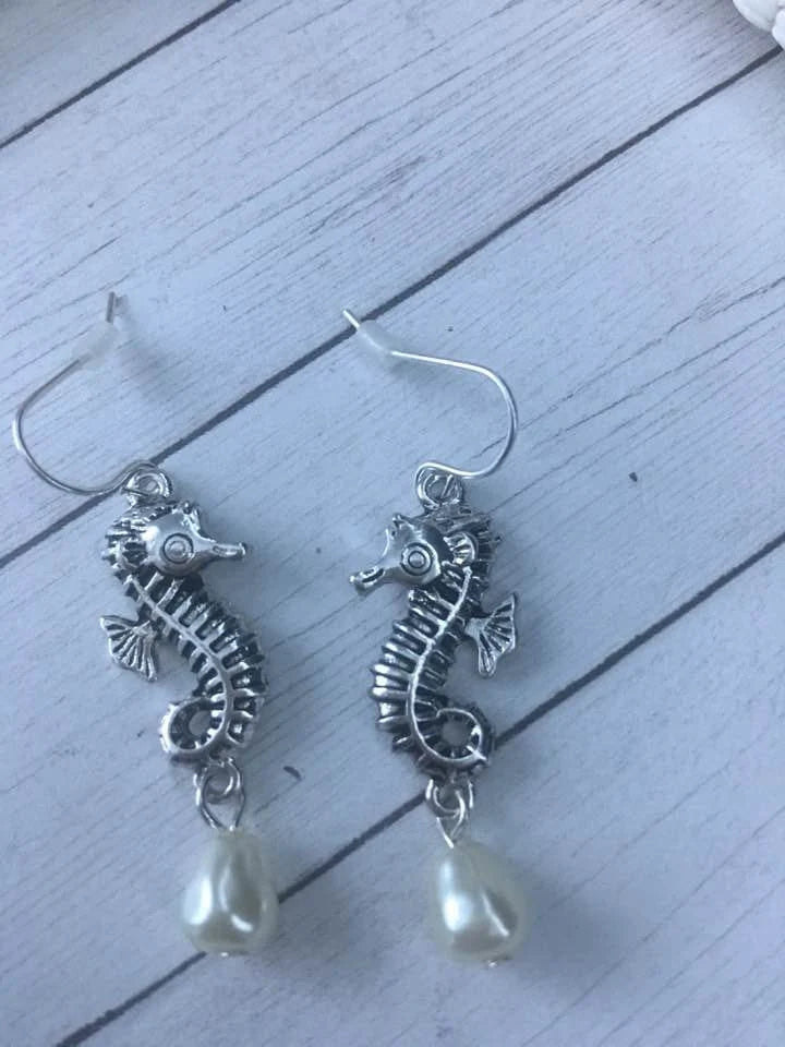 Seahorse Pearl Drop Earrings