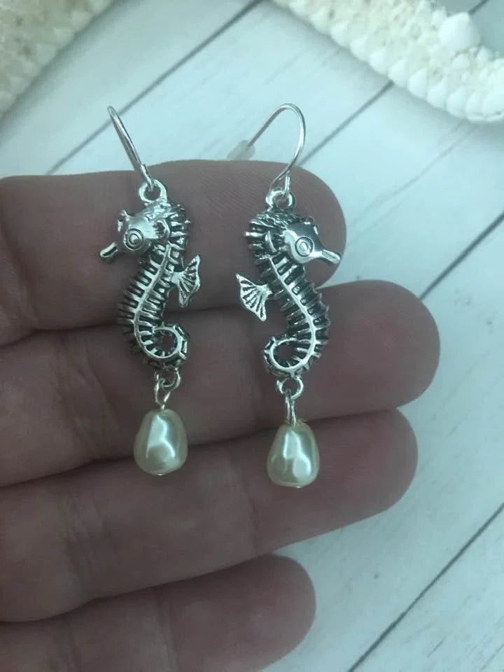 Seahorse Pearl Drop Earrings