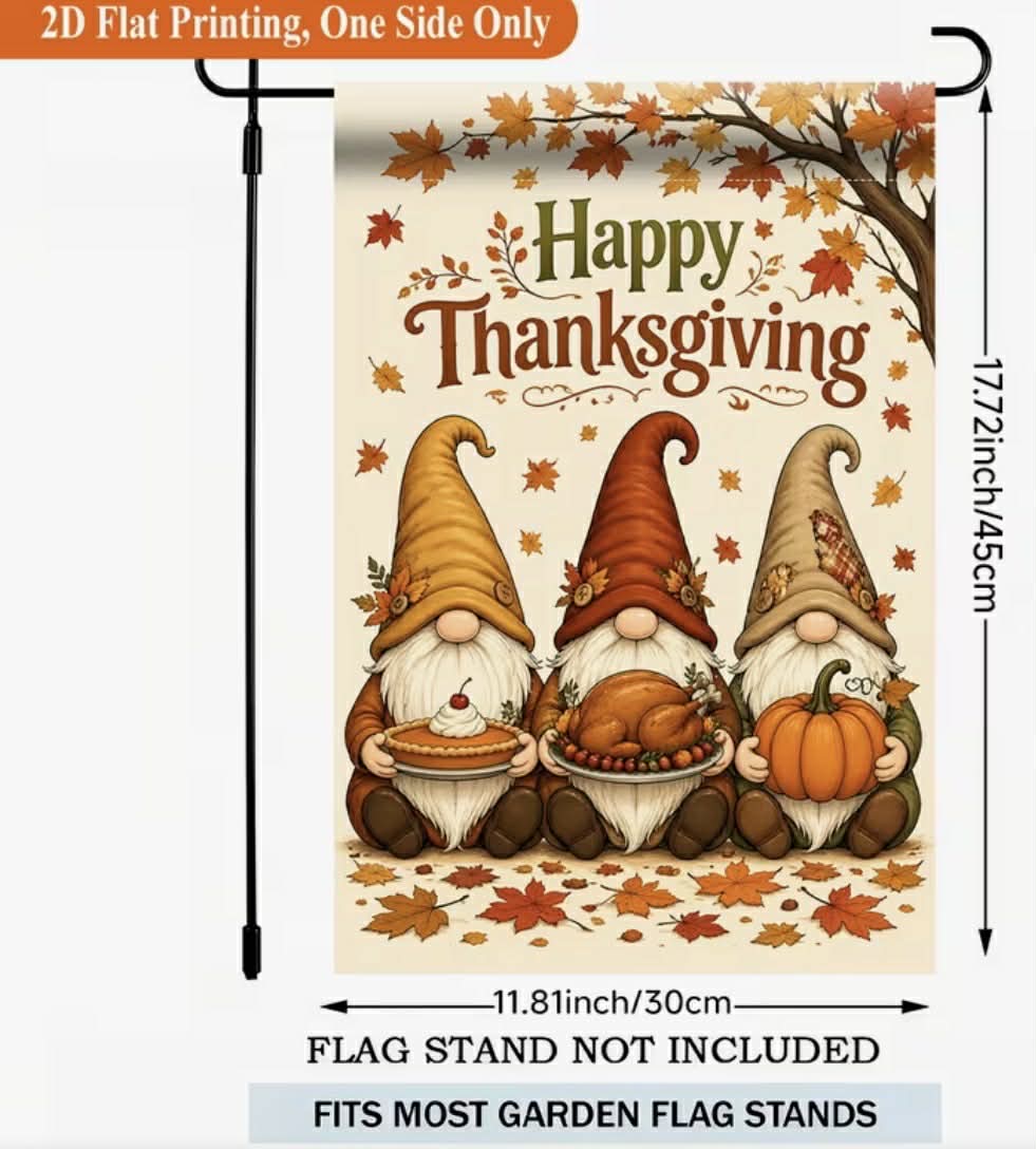 Happy Thanksgiving Gnome Garden Flag