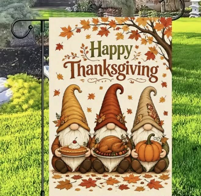 Happy Thanksgiving Gnome Garden Flag