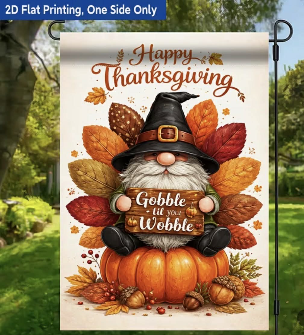 Happy Thanksgiving Gnome Garden Flag