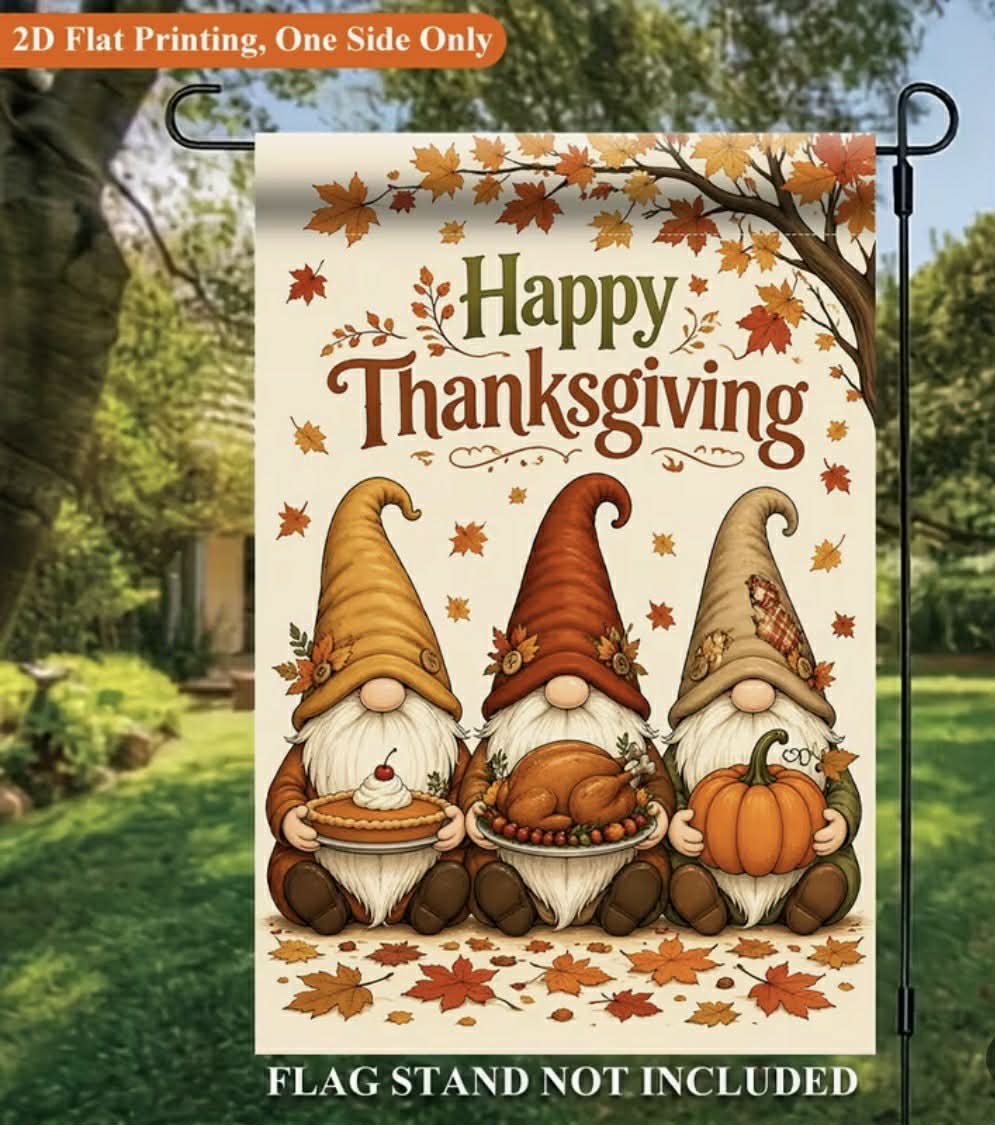 Happy Thanksgiving Gnome Garden Flag