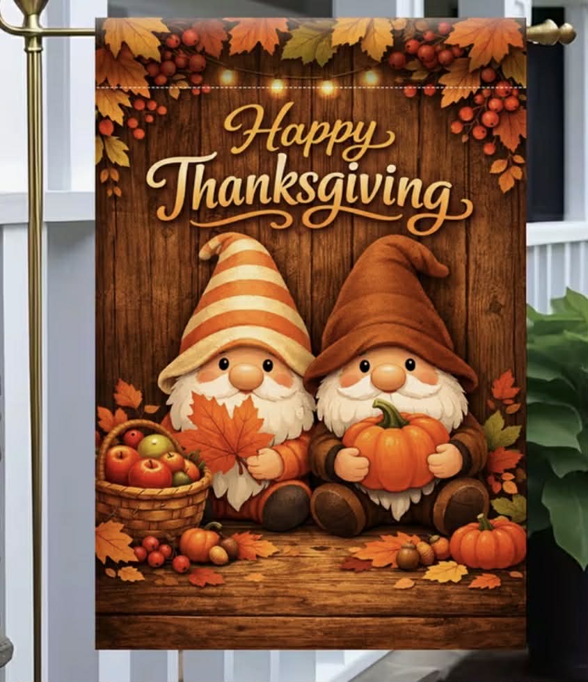 Happy Thanksgiving Gnome Garden Flag